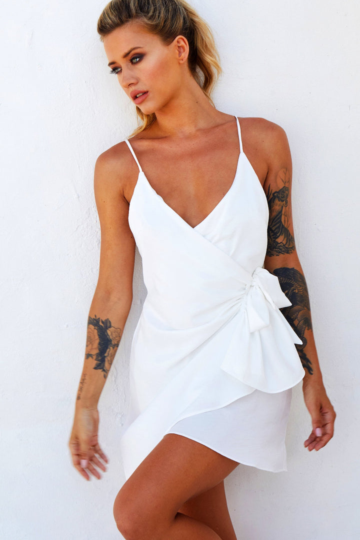 That's A Wrap Mini Dress // White | Sage and Paige.