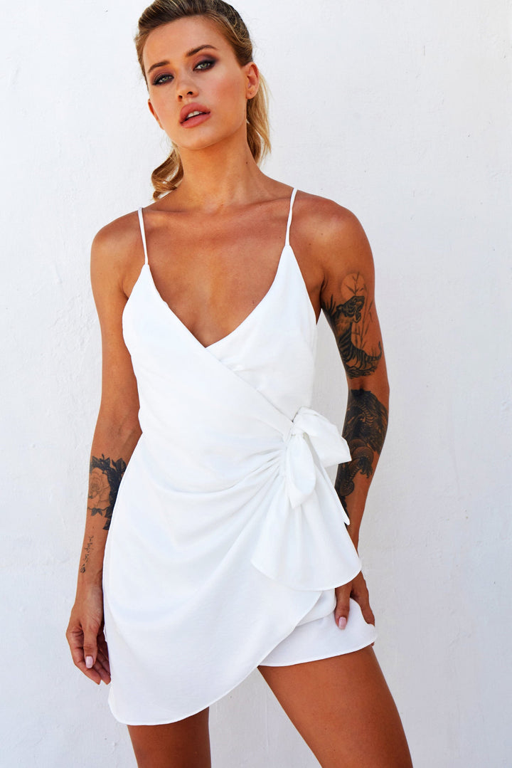 That's A Wrap Mini Dress // White | Sage and Paige.