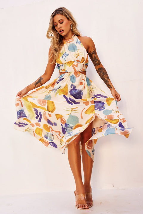 Holding On Midi Dress - Yellow Multi