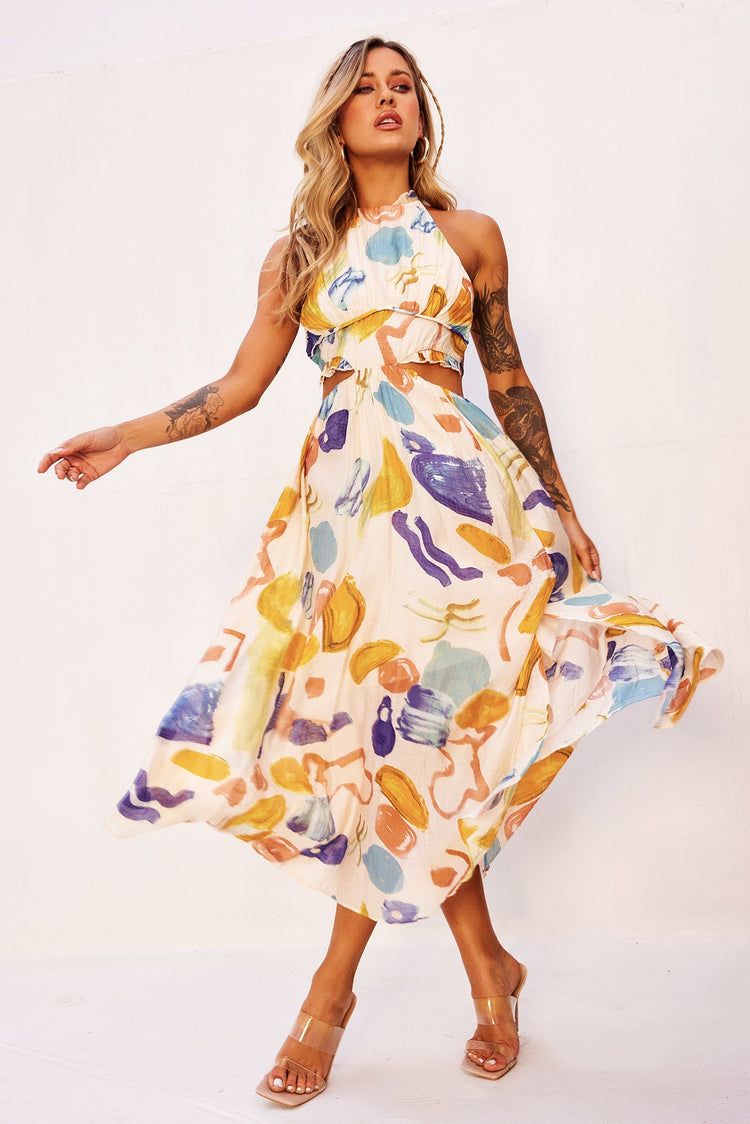 Holding On Midi Dress - Yellow Multi