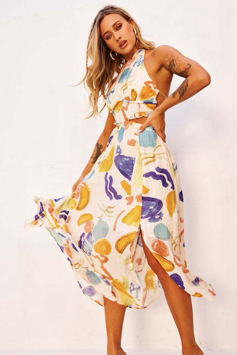 Holding On Midi Dress - Yellow Multi