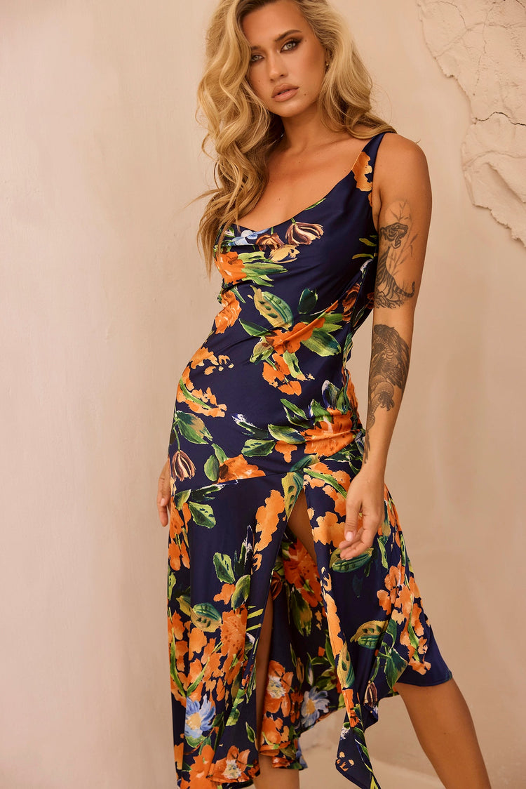 Secret Jungle Midi Dress - Navy Multi