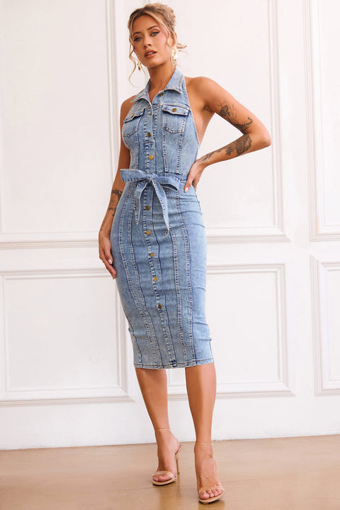 Roadhouse Midi Dress - Washed Blue