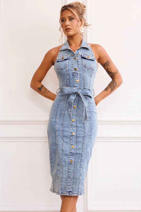 Roadhouse Midi Dress - Washed Blue