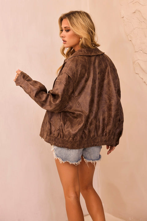 Ava Bomber Jacket - Brown