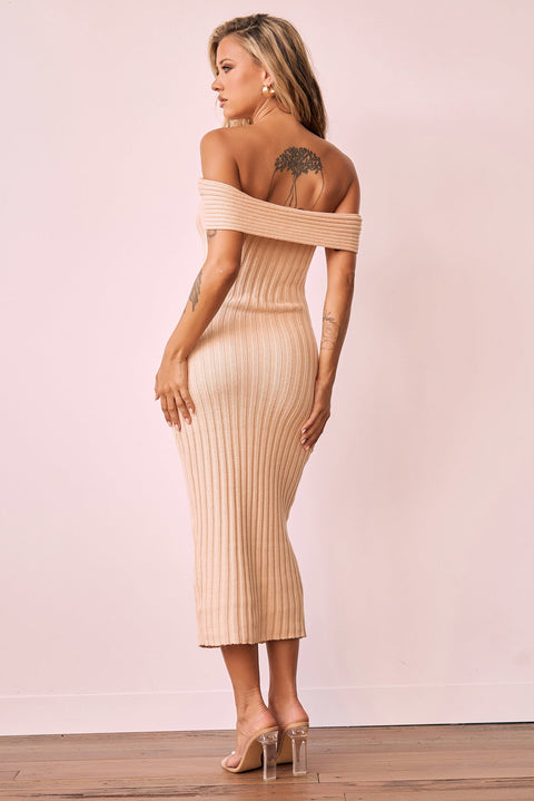 Hannah Knit Midi Dress - Beige