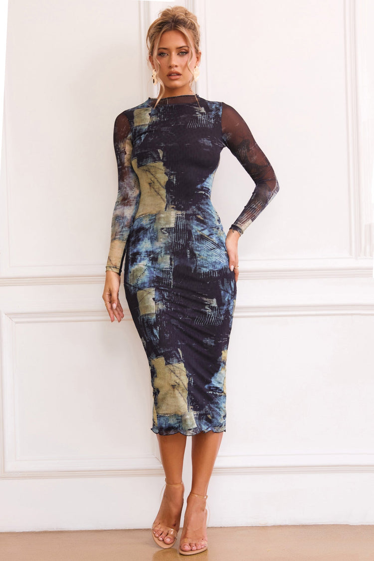 Nature Of Art Midi Dress - Green Multi