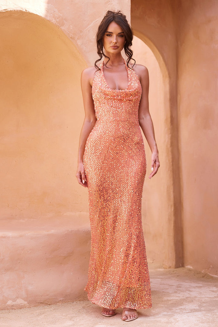 You Wish Sequin Maxi Dress - Orange