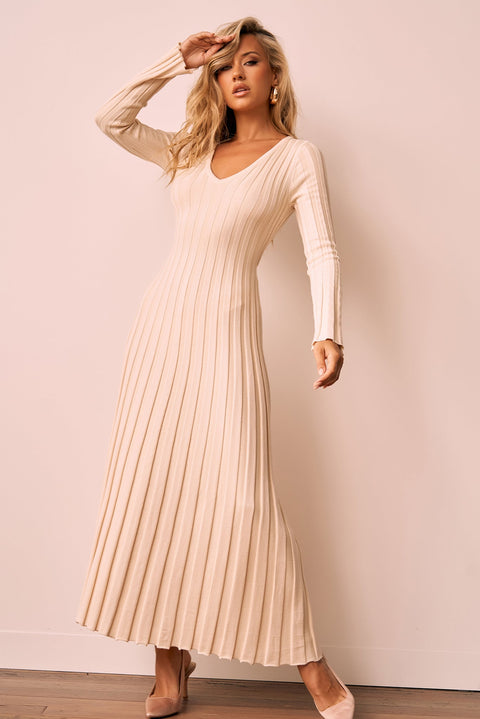 Flutter By Me Knit Maxi Dress - Beige