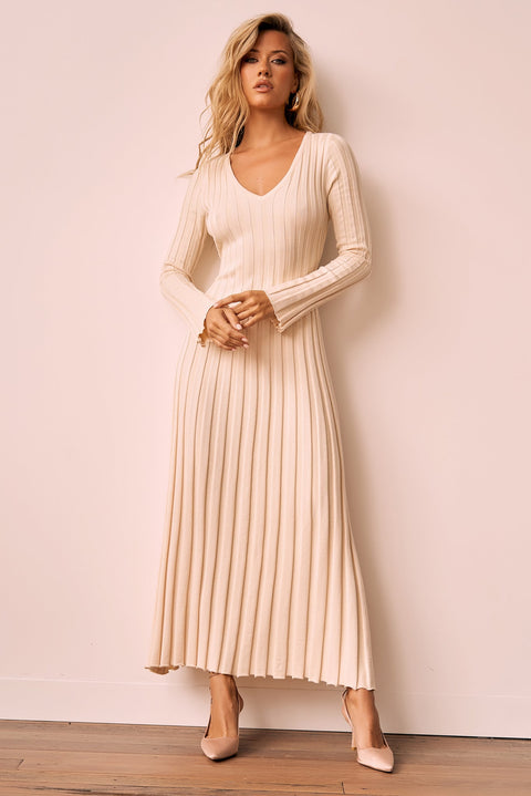 Flutter By Me Knit Maxi Dress - Beige