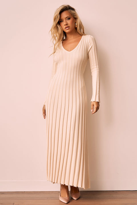 Flutter By Me Knit Maxi Dress - Beige