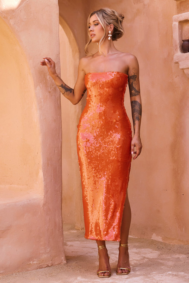 Bright Breezy Sequin Midi Dress - Orange