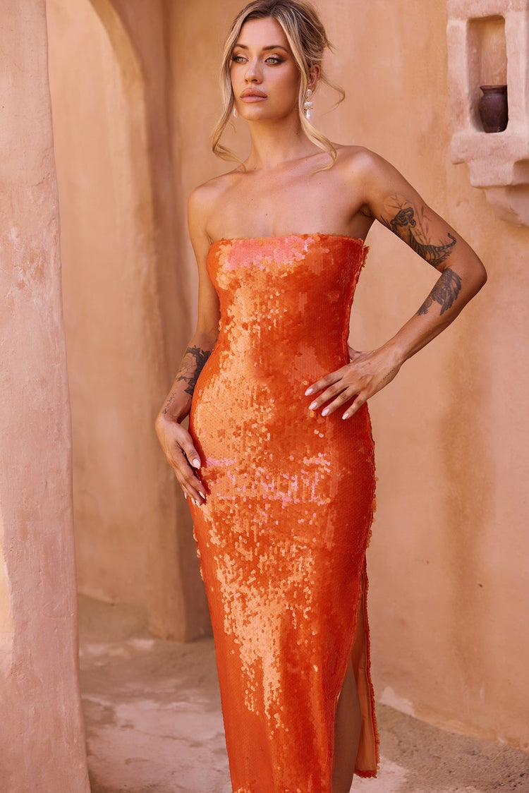 Bright Breezy Sequin Midi Dress - Orange