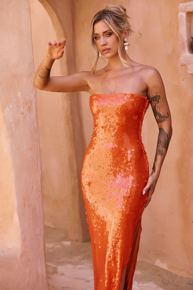 Bright Breezy Sequin Midi Dress - Orange