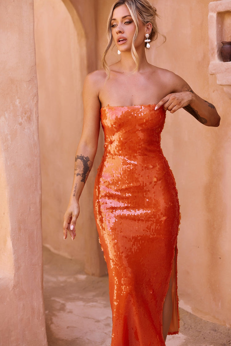 Bright Breezy Sequin Midi Dress - Orange