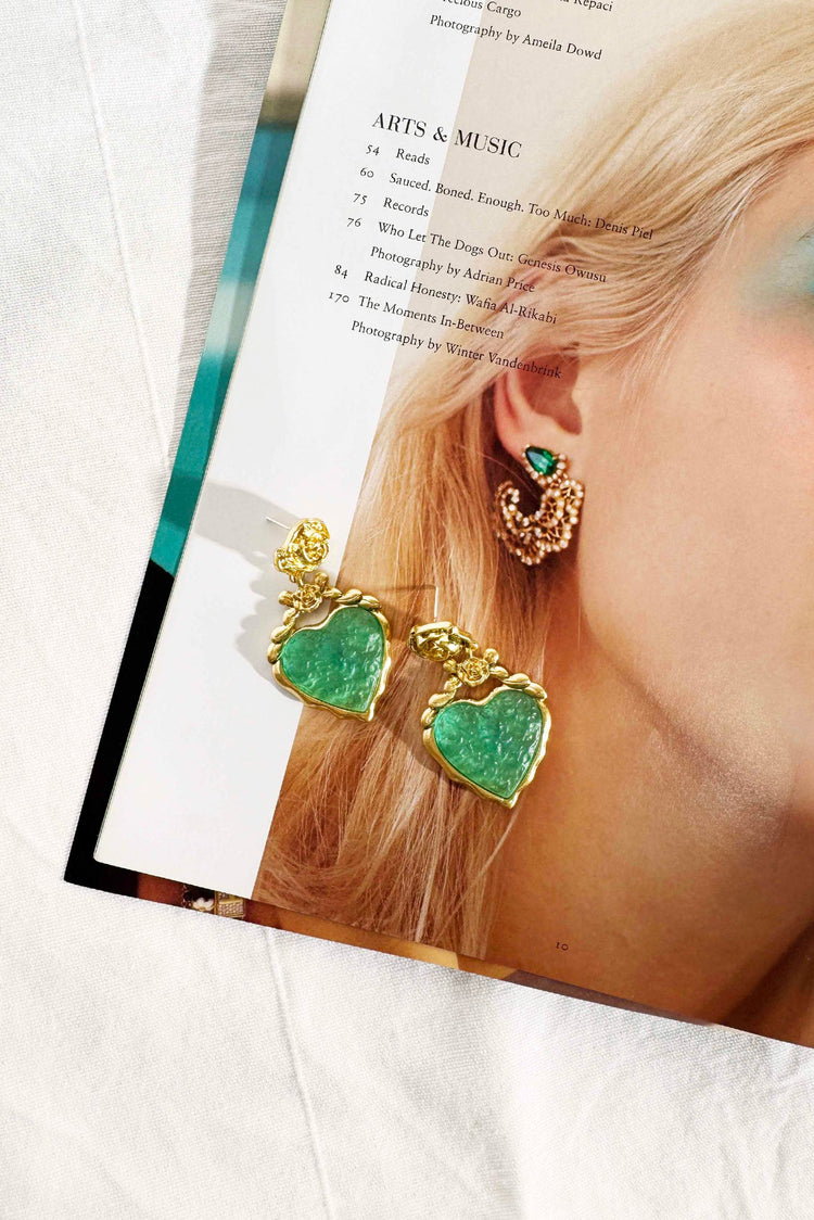 Emerald Heart Earrings - Green