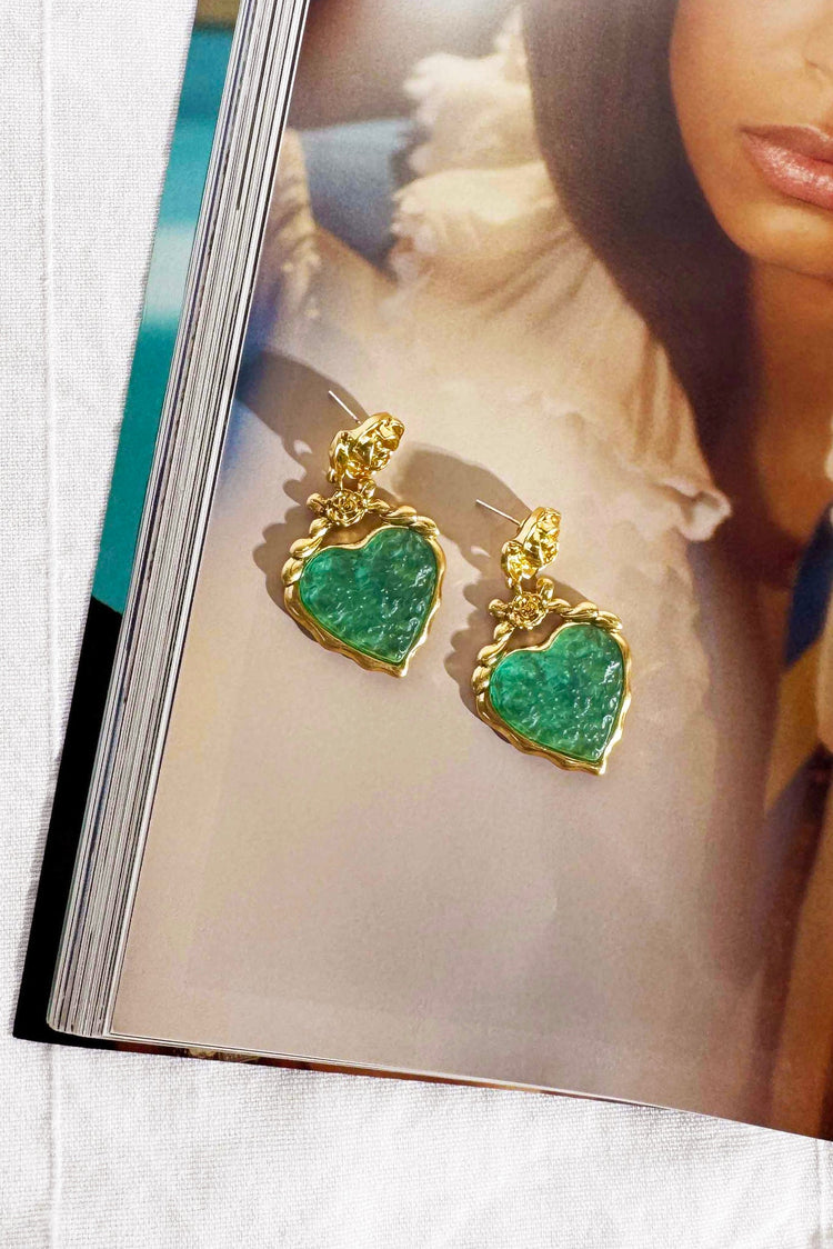 Emerald Heart Earrings - Green