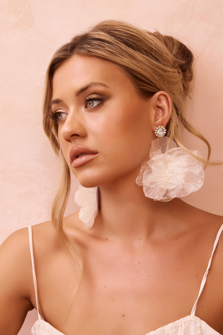 Floral Allure Earrings - White