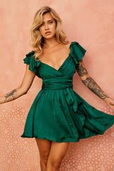 Fairytale Ending Mini Dress - Forest Green