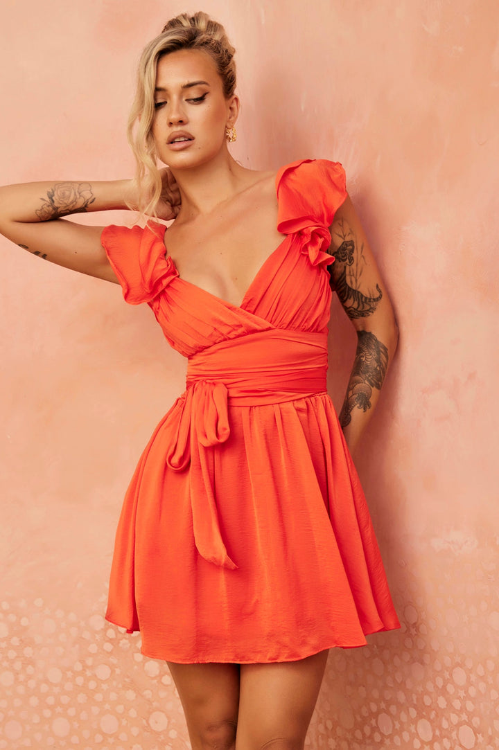 Fairytale Ending Mini Dress - Tangerine