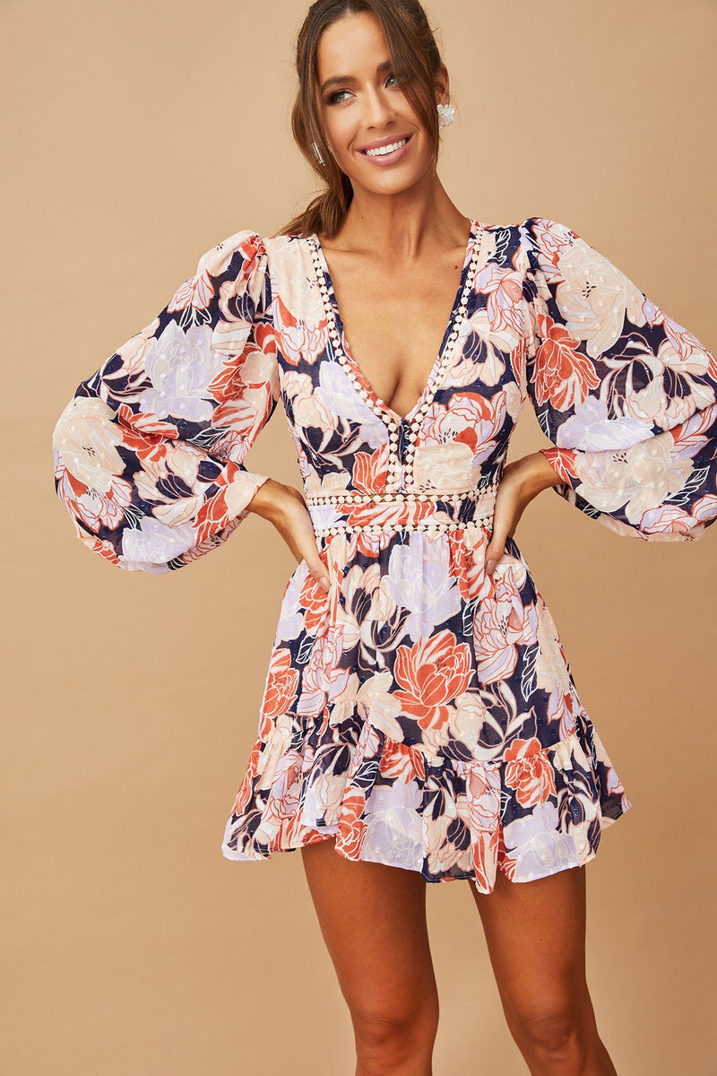 Blooming Mini Dress - Navy