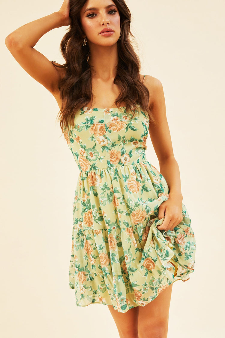 Carmela Mini Dress - Green Print