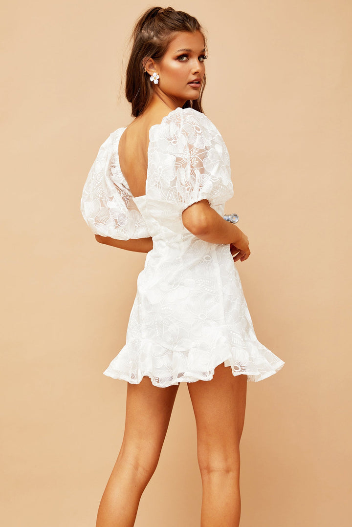 Clarissa Lace Mini Dress // White | Sage and Paige.