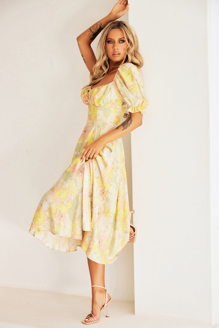 Spellbound Midi Dress - Yellow