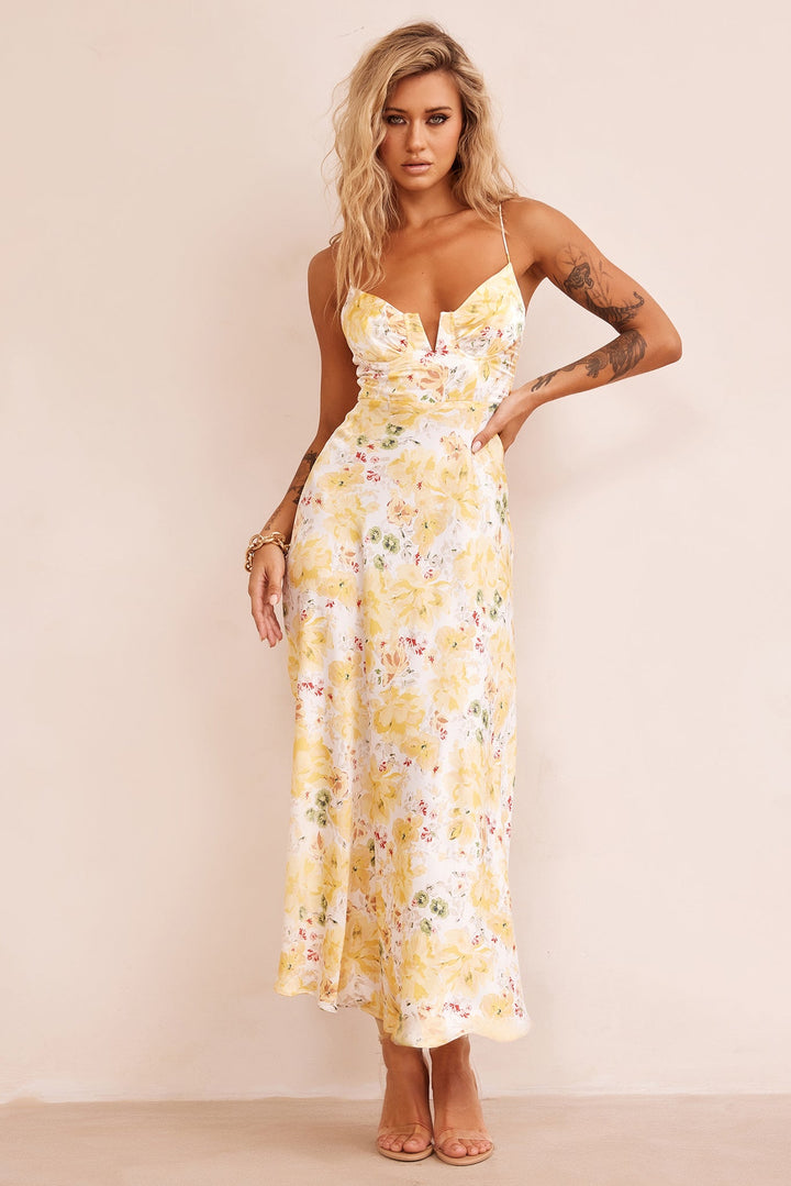 Vintage Summer Midi Dress - Yellow