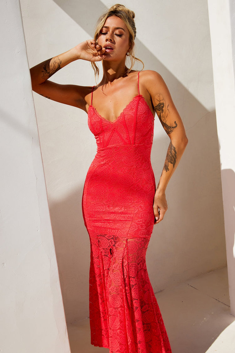 City of Angels Lace Maxi Dress - Red