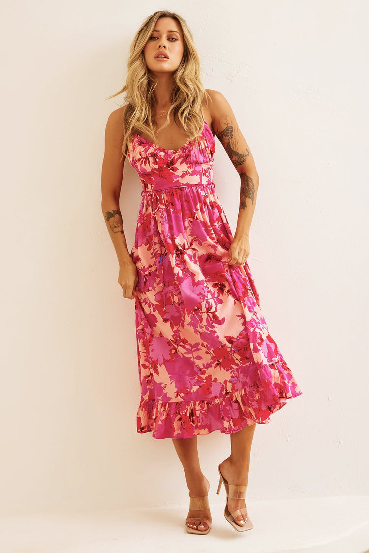 So Be It Midi Dress - Pink Multi