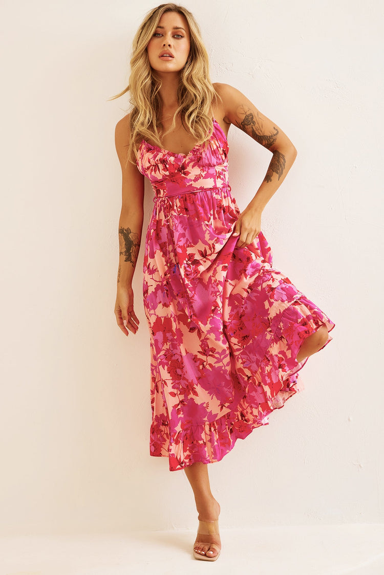 So Be It Midi Dress - Pink Multi