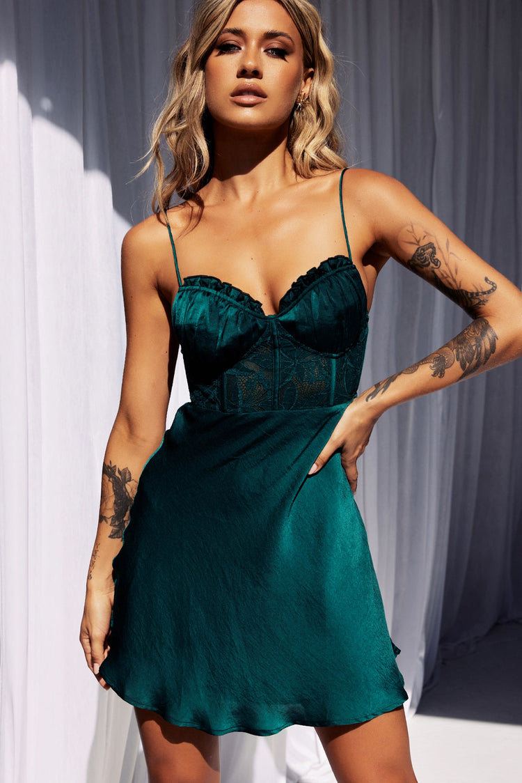 Shine Time Mini Dress - Forest Green