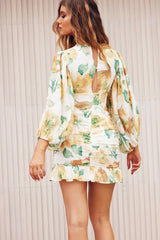 Rising Sun Mini Dress - Green Print