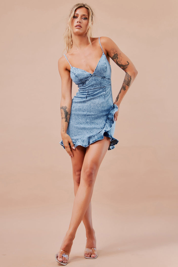 Cross Of Sunlight Mini Dress - Washed Blue