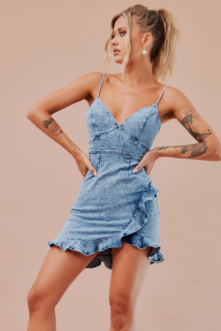 Cross Of Sunlight Mini Dress - Washed Blue