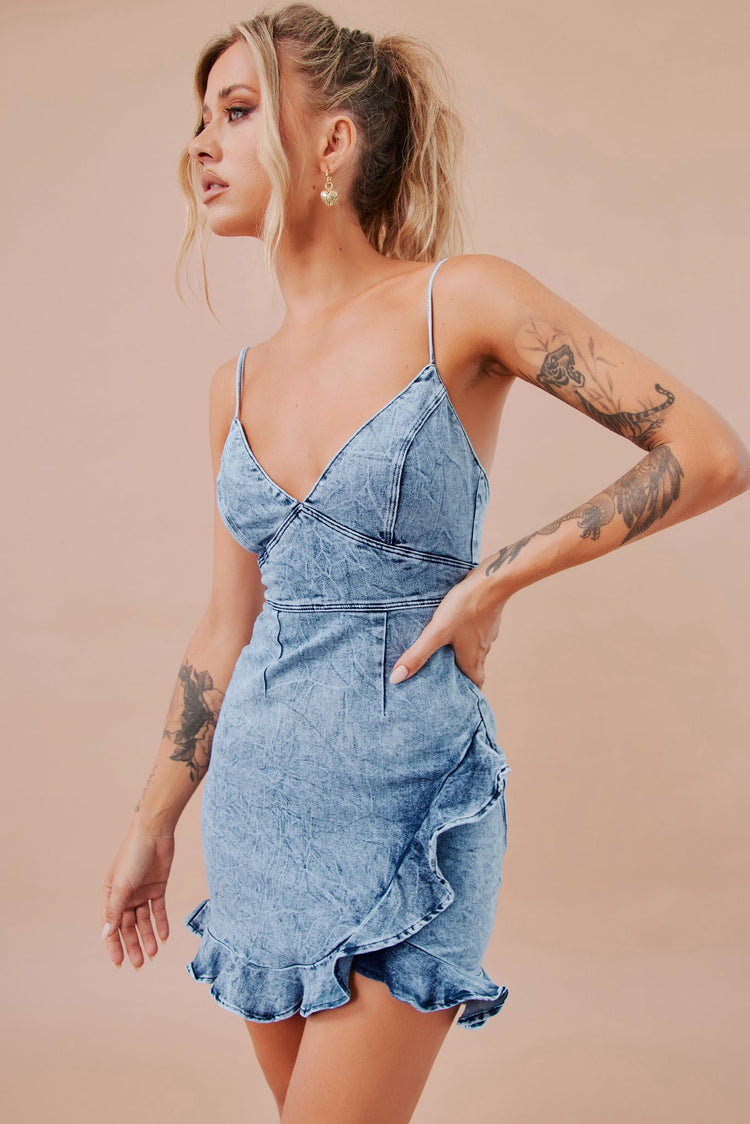 Cross Of Sunlight Mini Dress - Washed Blue