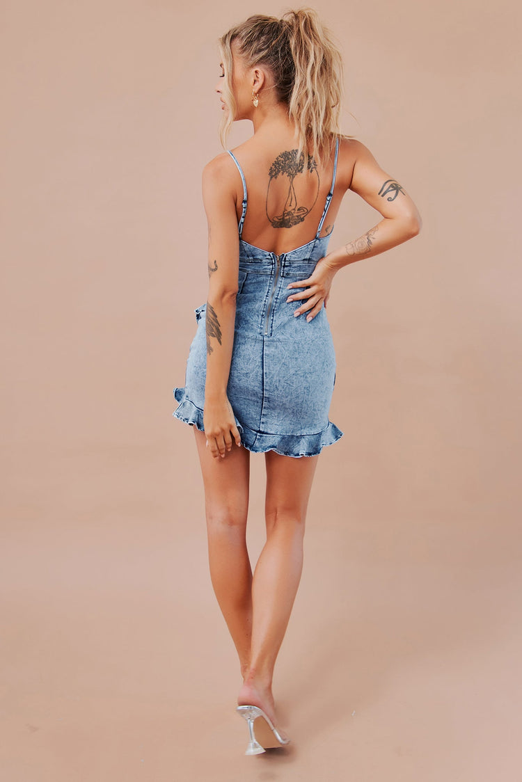 Cross Of Sunlight Mini Dress - Washed Blue