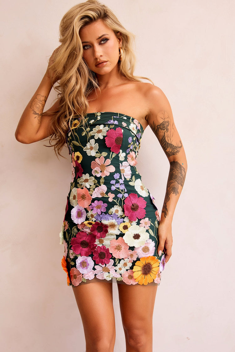 Opening Up Mini Dress - Forest Green