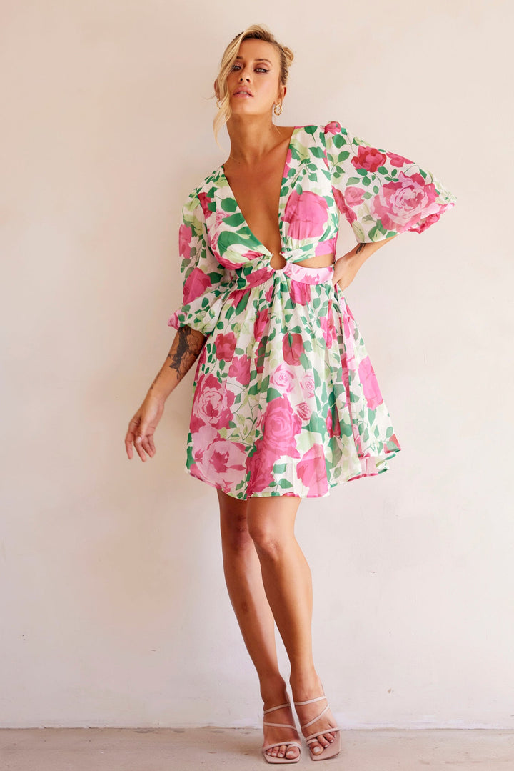 Rose Garden Mini Dress - Pink Multi