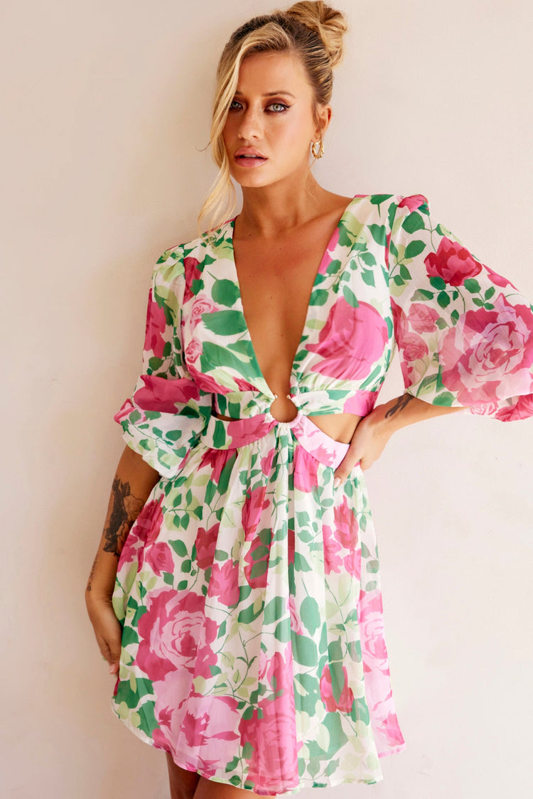 Rose Garden Mini Dress - Pink Multi