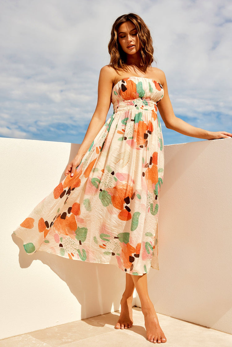 Palm Lover Midi Dress - Orange