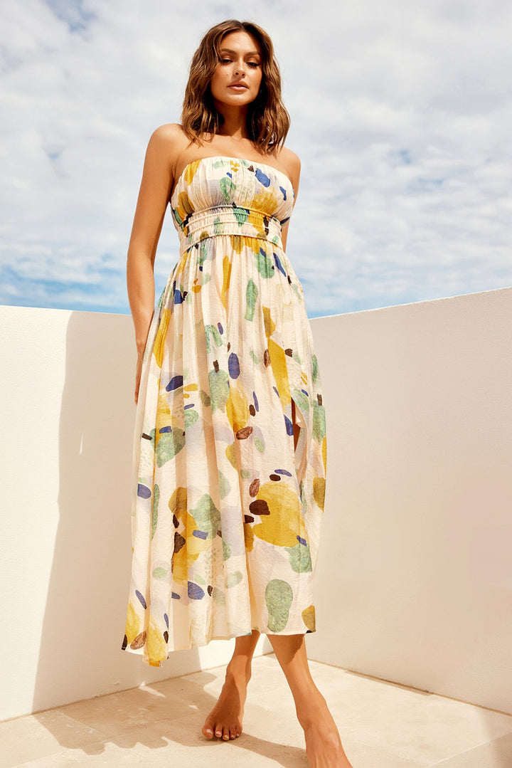 Palm Lover Midi Dress - Yellow