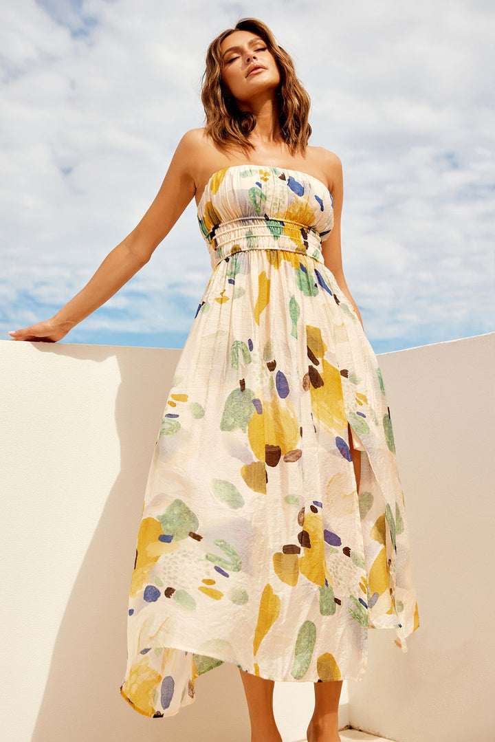 Palm Lover Midi Dress - Yellow