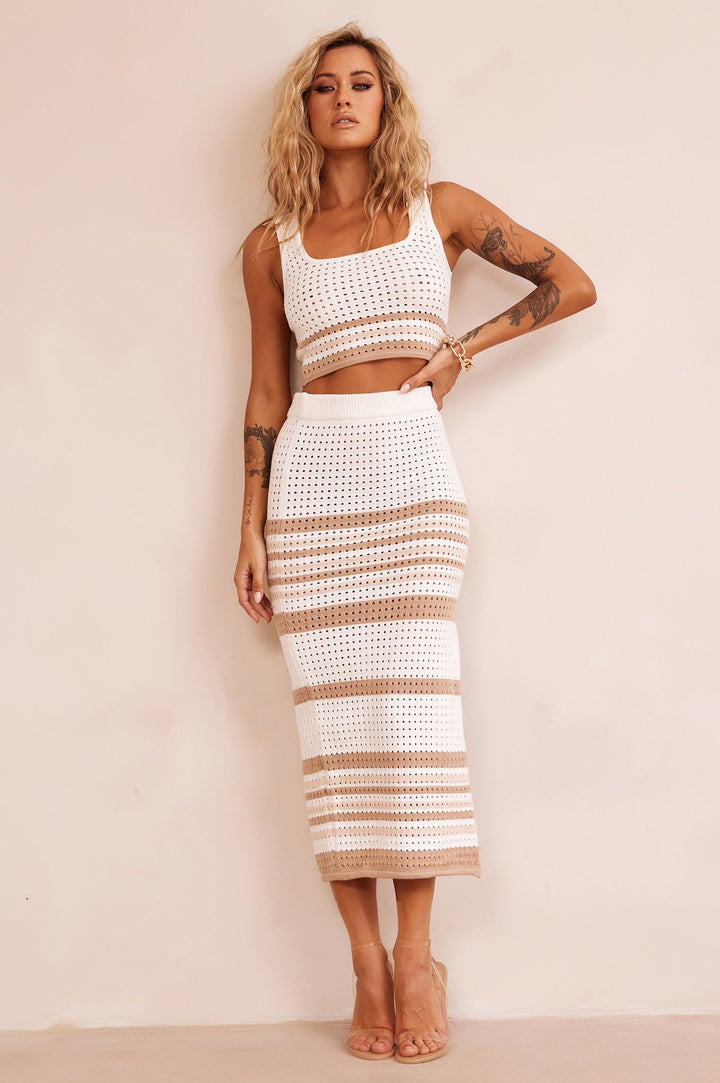 In The Groove Midi Skirt - Beige