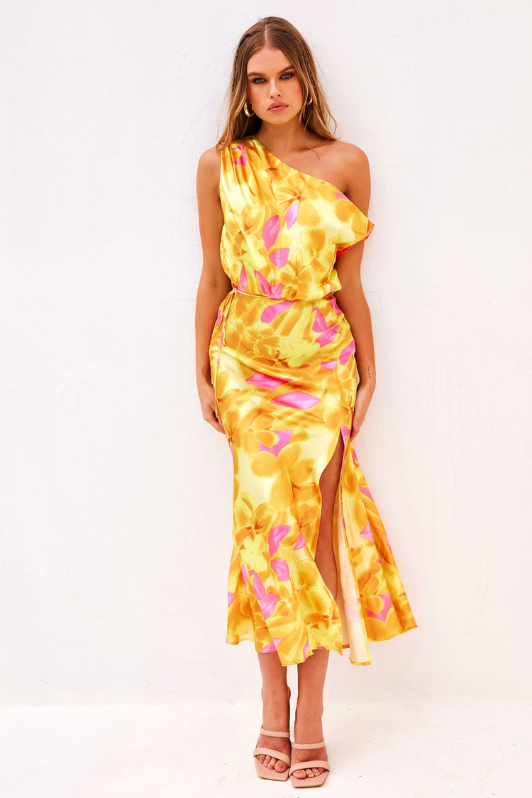 Drive By Midi Dress - Yellow Multi