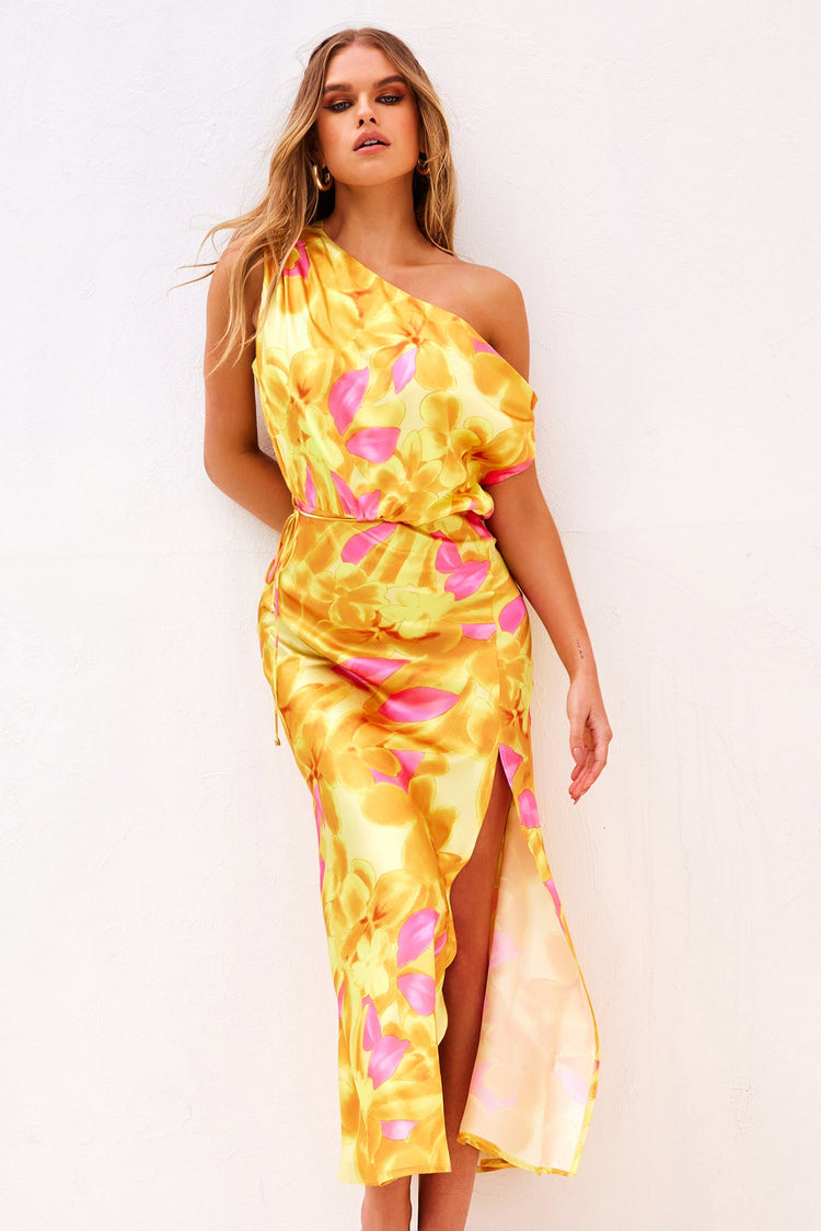 Drive By Midi Dress - Yellow Multi