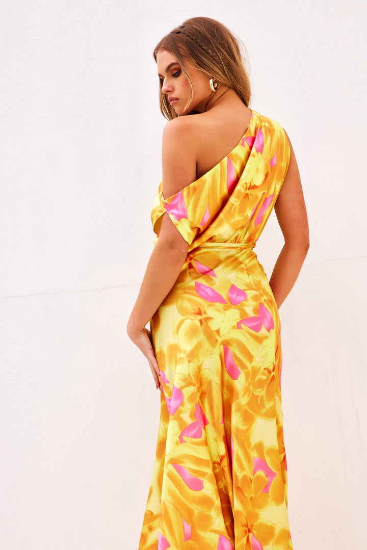 Drive By Midi Dress - Yellow Multi