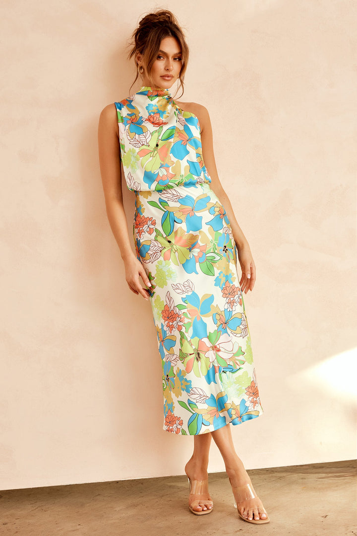 In Gratitude Midi Dress - Aqua Multi