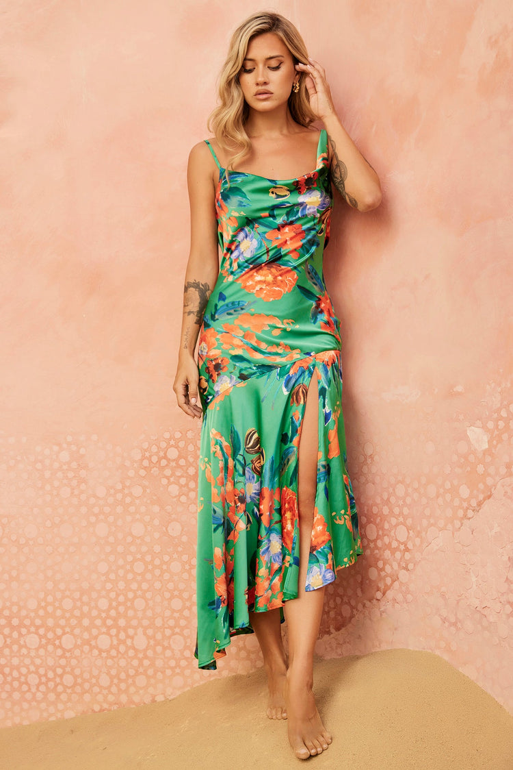 Secret Jungle Midi Dress - Green Multi